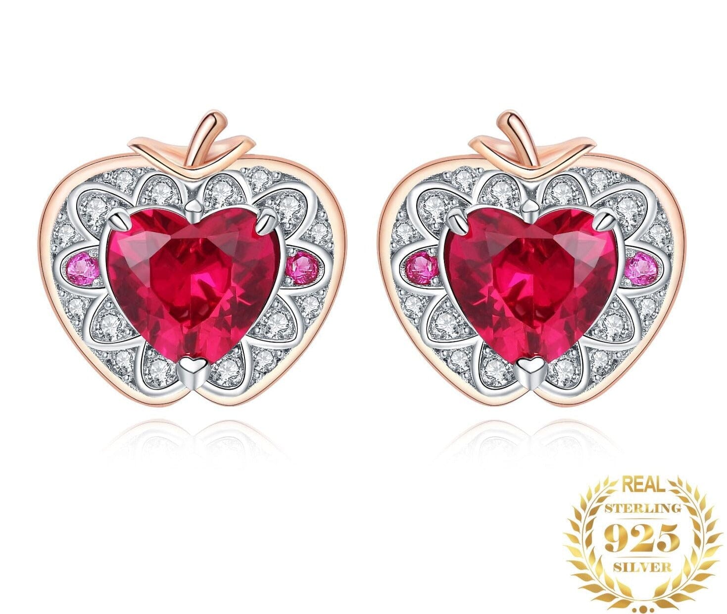 Apple Heart 2ct Ruby 925 Sterling Silver Stud EarringsEarrings