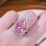 Sparkling Waterdrop Pink Diamond Silver RingRing
