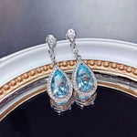 Delicate Dainty Pendant Bright Blue Crystal Earrings