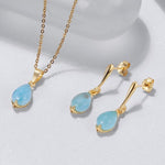 Elegant Teardrop Aquamarine Earrings and Necklace