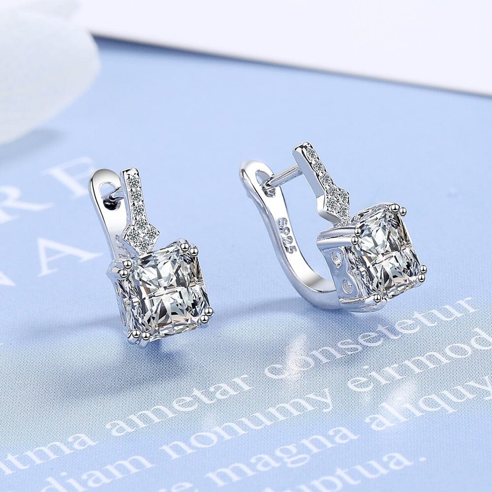Square Diamond Silver Elegant Stud EarringsEarrings