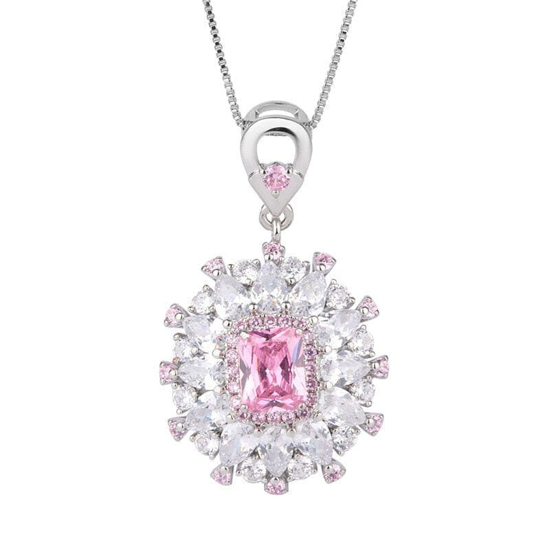 Silver Pink Diamond Necklace, Ring and Earring JewelryJewelryNecklace