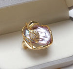 Baroque Pearl Ring 100% Real Natural Freshwater Pearl 18K Gold Plated Resizable RingRing