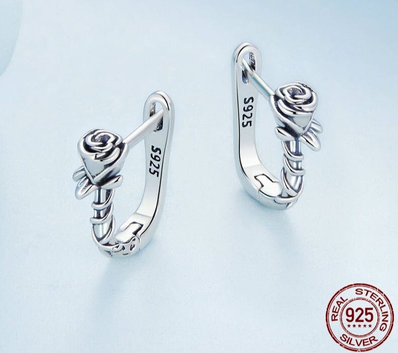 Rose Vine U-shaped Ear Buckles 925 Sterling Silver EarringsEarrings