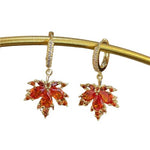 Vintage Crystal Red Maple Leaf EarringsEarrings