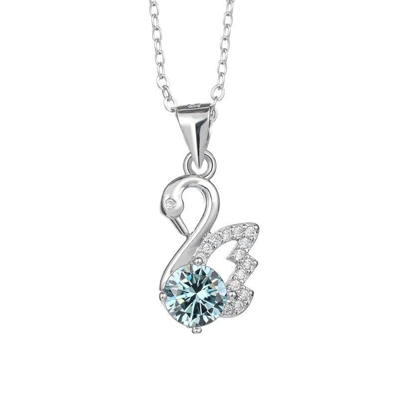 Moissanite Swan Clavicle Chain 925 Sterling Silver NecklaceNecklaceblue