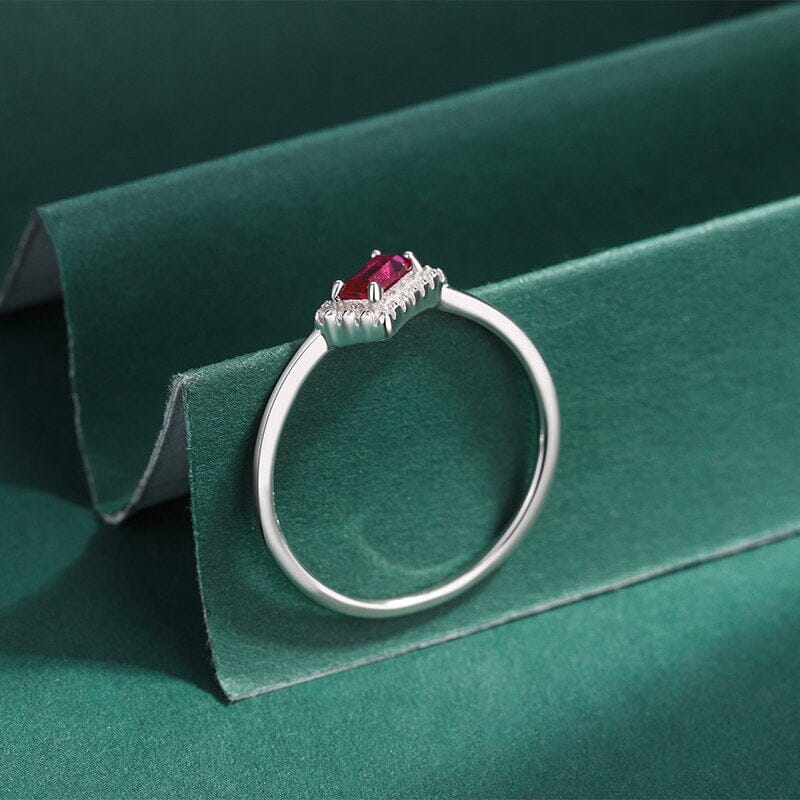 Ruby Pink Baguette Silver RingRing