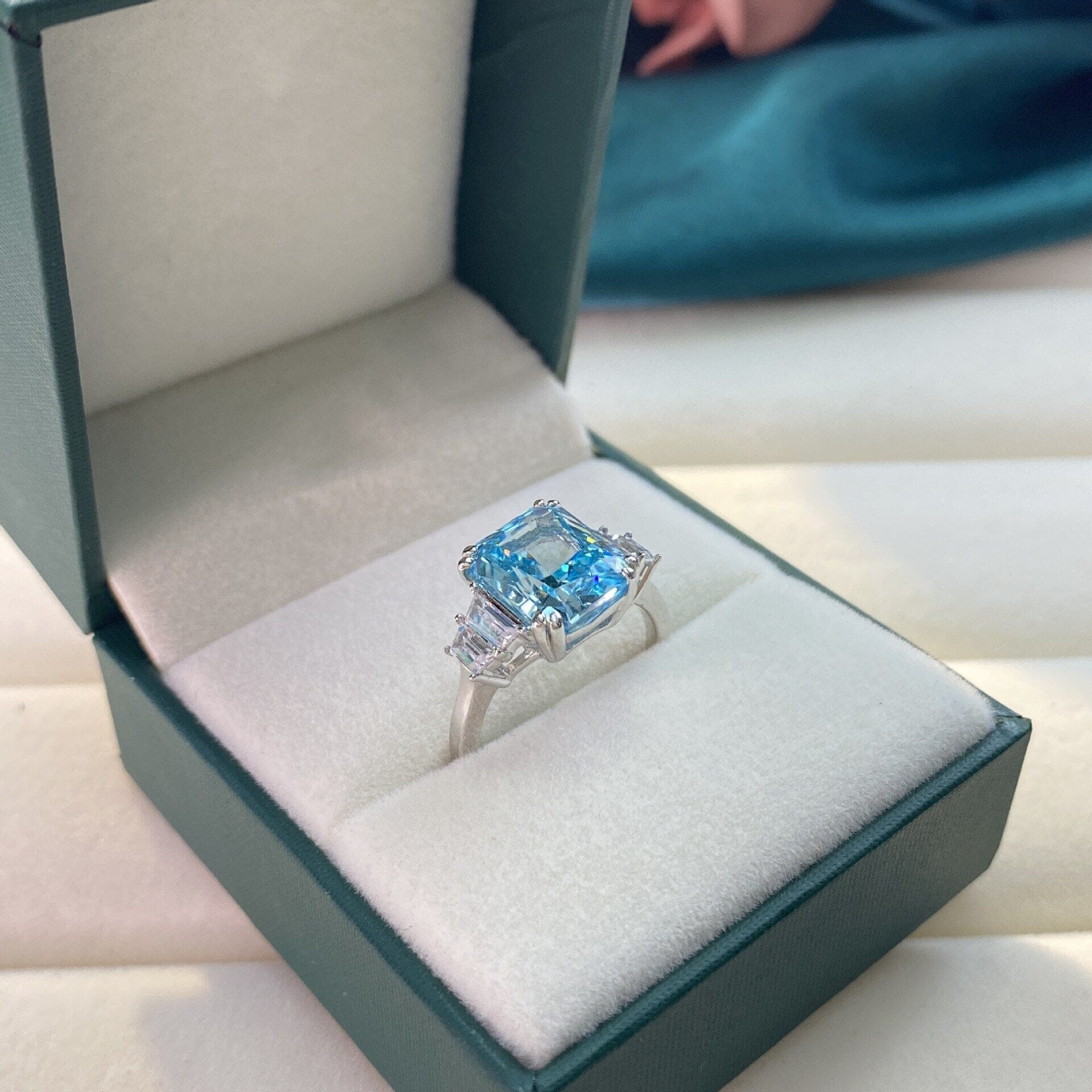 Moissanite Aquamarine Romantic Ring