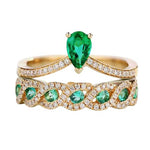 Emerald Zircon 2 Pc Set Crown RingsRing