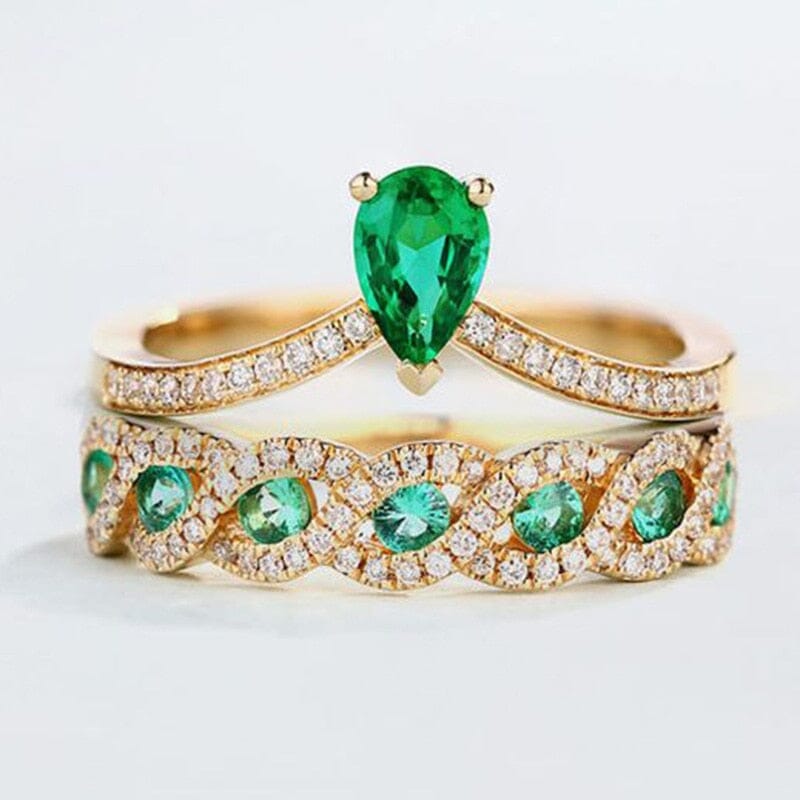 Emerald Zircon 2 Pc Set Crown RingsRing6