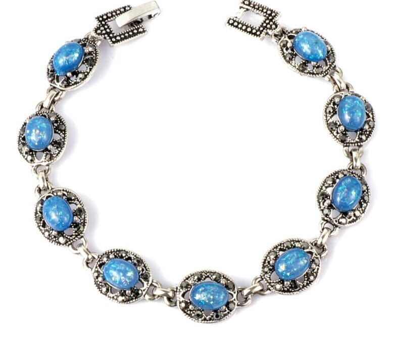 Blue Opal Bracelet Vintage Tibetan Silver Crystal BraceletsBraceletBlue19.5cm