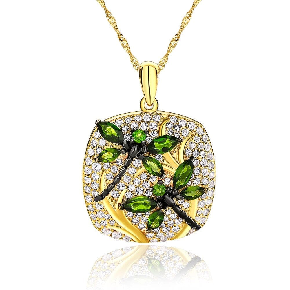 Dragonfly Design Peridot 14K Gold Plated 925 Sterling Silver Pendant NecklaceNecklace