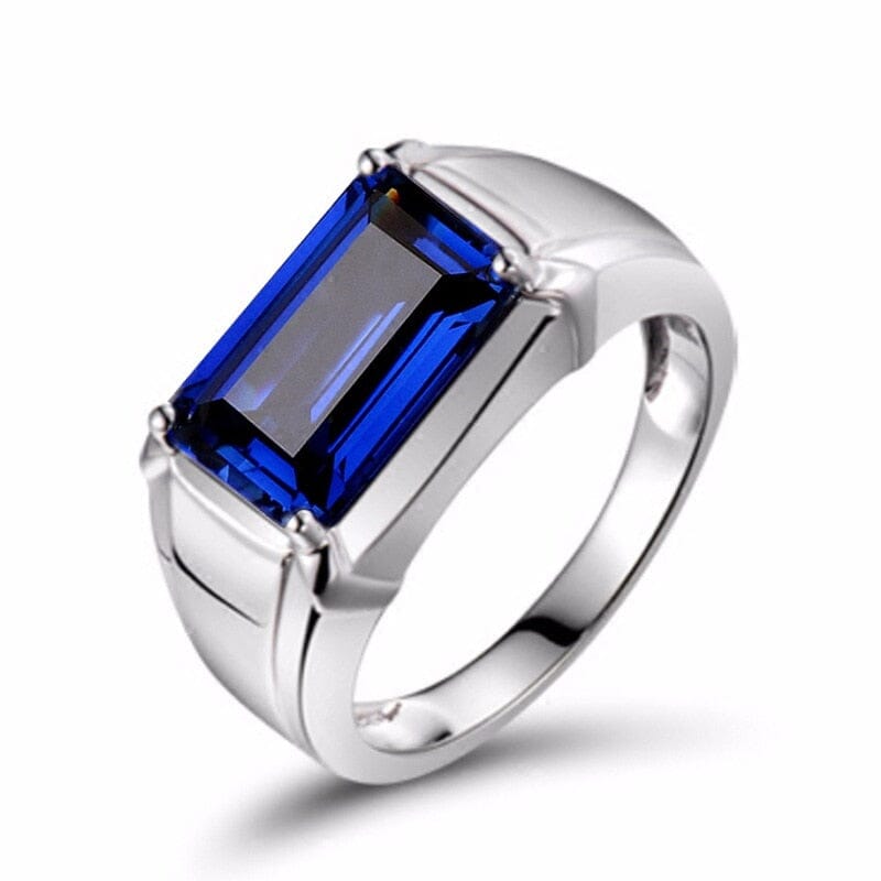 Sapphire and Emerald Stone Solitaire Eternity Square Silver Resizable RingRingSapphire