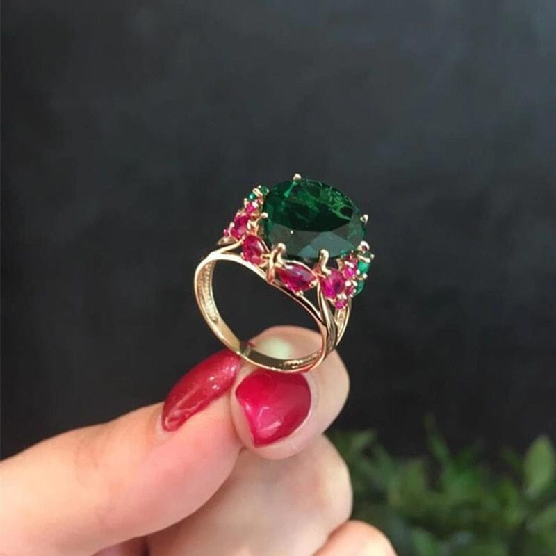 Oval Emerald Flower Resizable Cocktail RingRing