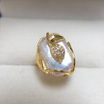 Baroque Pearl Ring 100% Real Natural Freshwater Pearl 18K Gold Plated Resizable RingRingResizableWhite