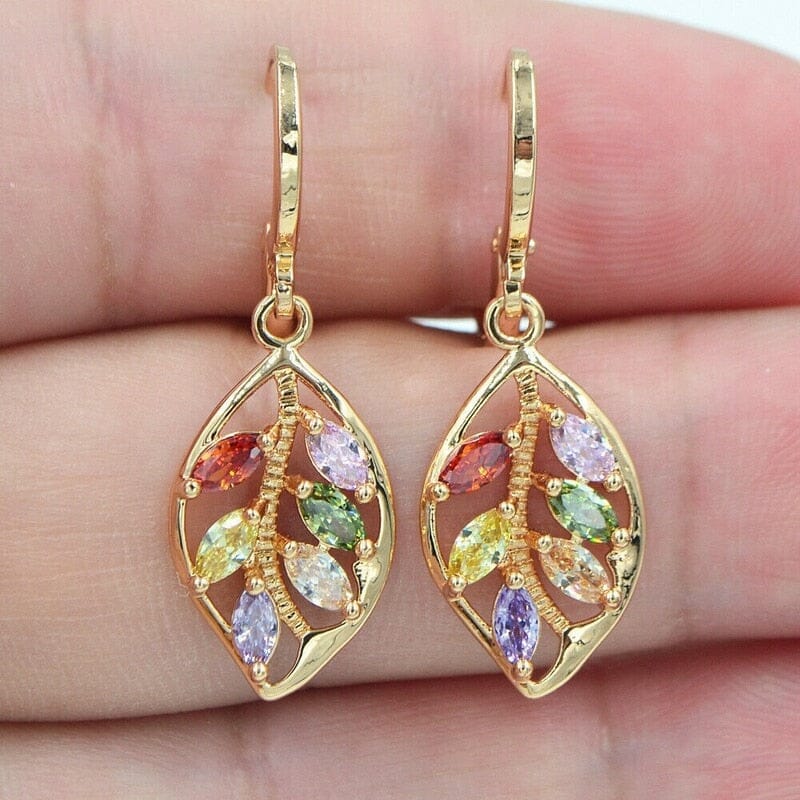 Peridot Multicolor Stone Leaf Drop EarringsEarrings