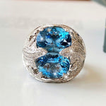 Luxury Oversized Oval Sea Blue Aquamarine Zircon Ring