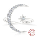 Adjustable Star Moon Design 925 Sterling Silver RingRingSilver