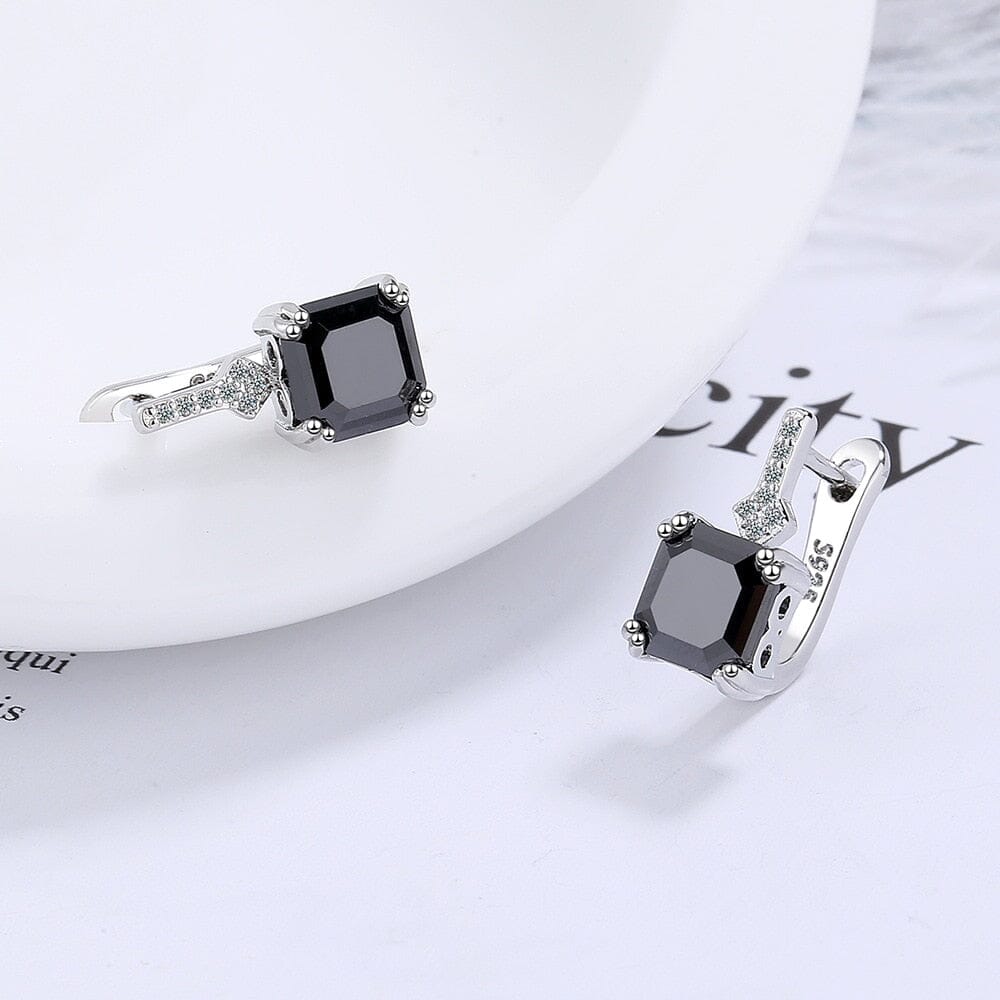 Square Diamond Silver Elegant Stud EarringsEarringsblack