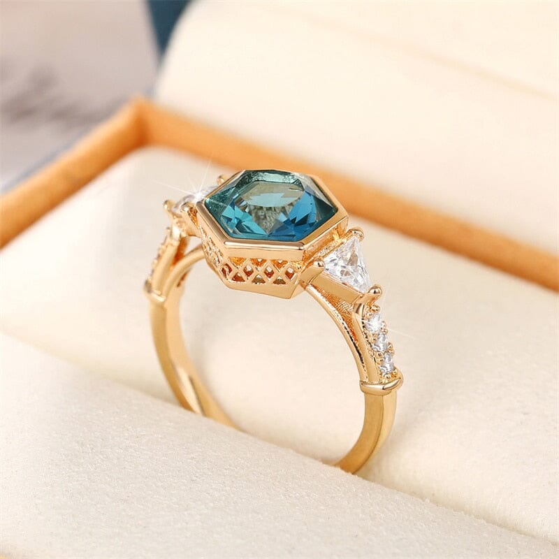 Modern Fashion Geometric Blue/White CZ Chic Design Ring