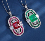 Vintage 12*12mm Emerald Ruby Pendant Cocktail NecklaceNecklace