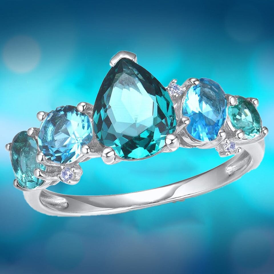 Luxury Designer Aquamarine Crystal Ring6Silver
