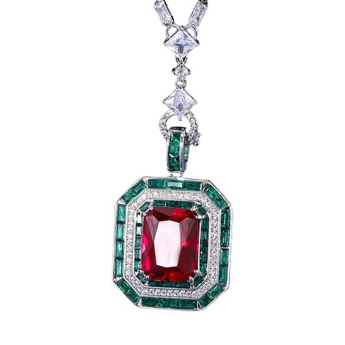 Vintage 12*16mm Square Cut Ruby Pendant 925 Sterling Silver Chain NecklaceNecklace