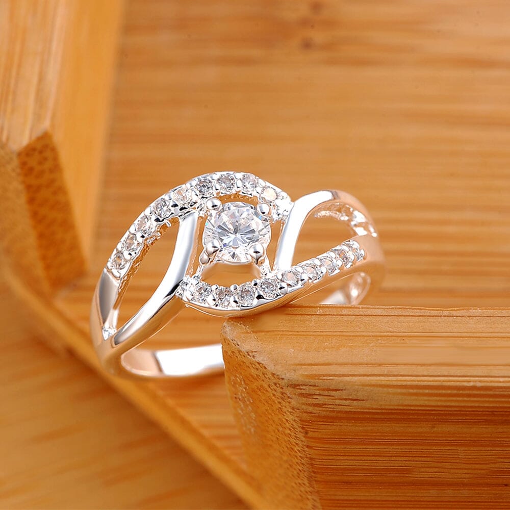 Shiny Leaf Crystal Diamond Silver RingRing