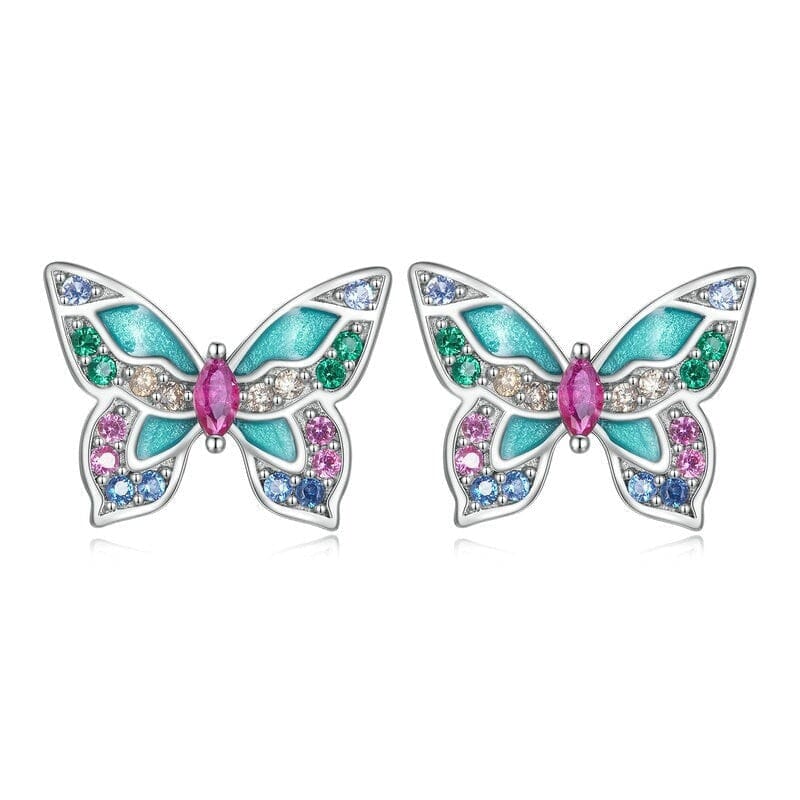 Colorful Butterfly Silver Stud EarringsEarrings