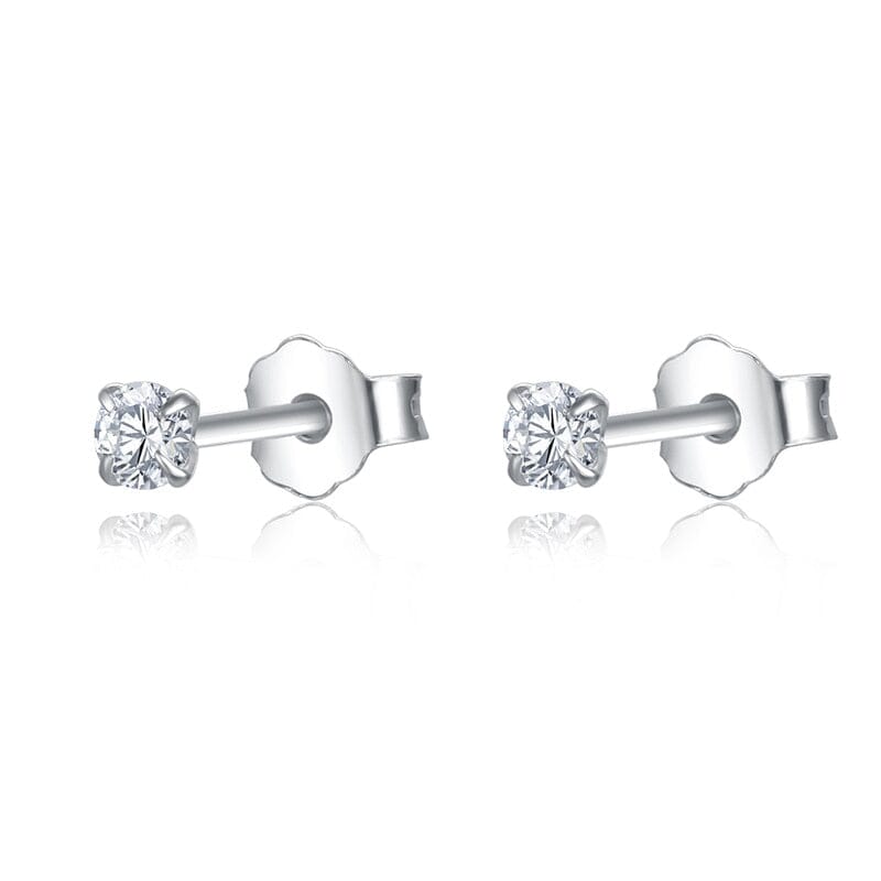 Single Diamond Stud Earrings - 925 Sterling SilverEarrings