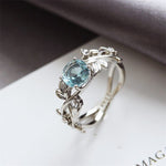 Luxury Quality Hollow Leaves Aquamarine Ring