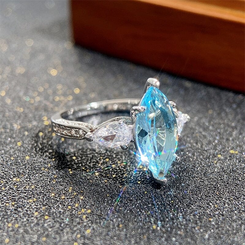 Simple Sky Blue Marquise Aquamarine Stone Ring