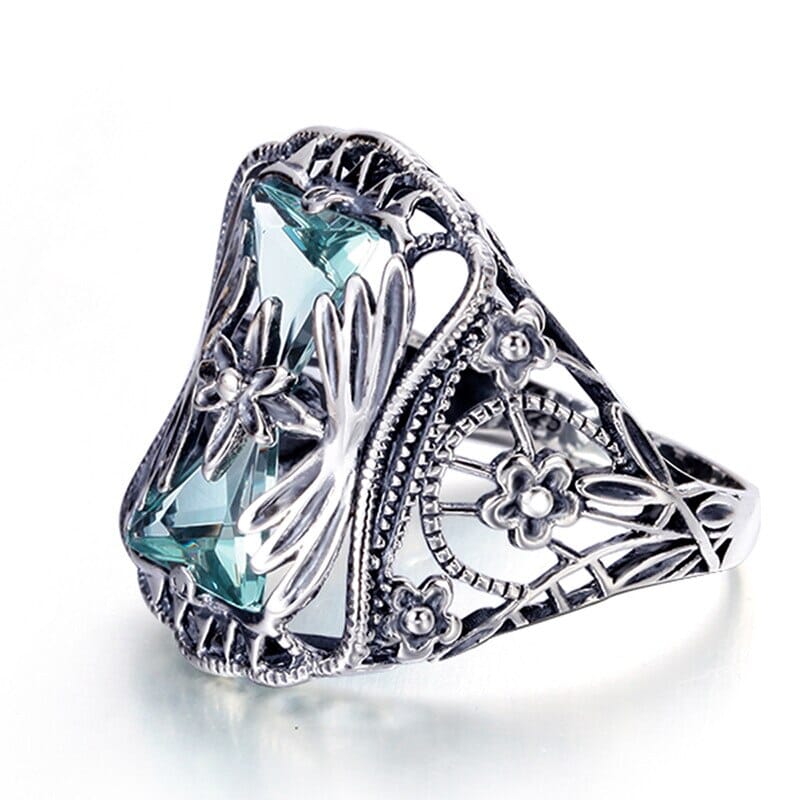 Petals Blue Triangle Aquamarine Ring5Blue