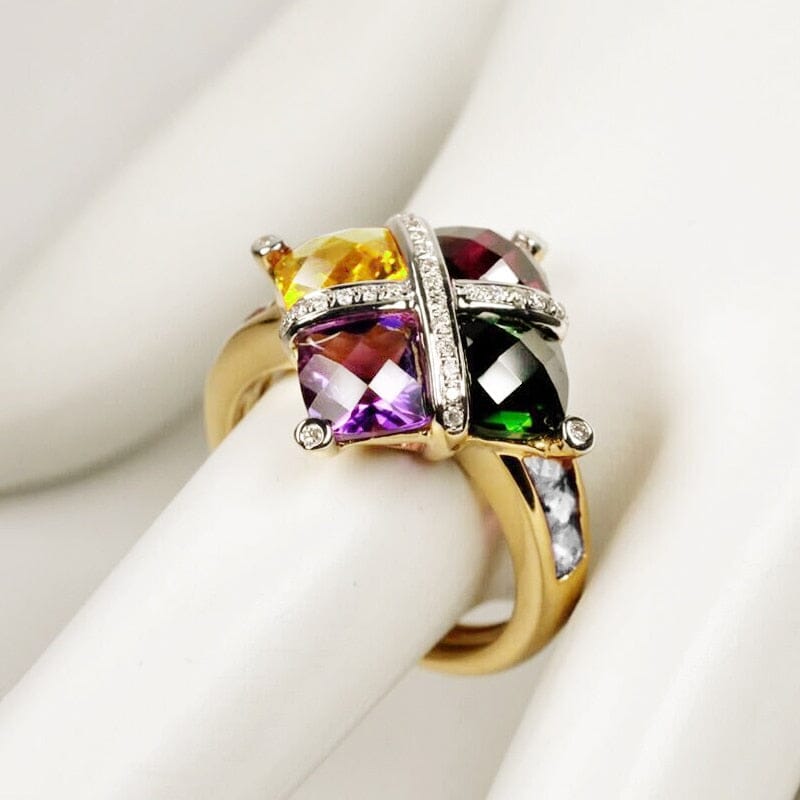 18K Gold Colorful Amethyst Topaz Emerald Ruby RingRings