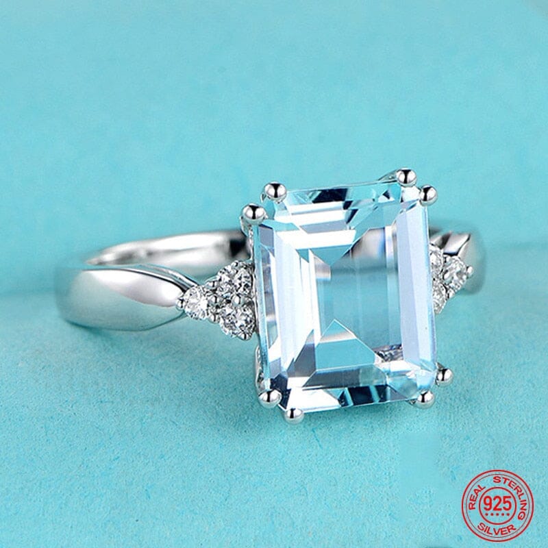 Fashion Square Elegant Aquamarine Gemstone Ring