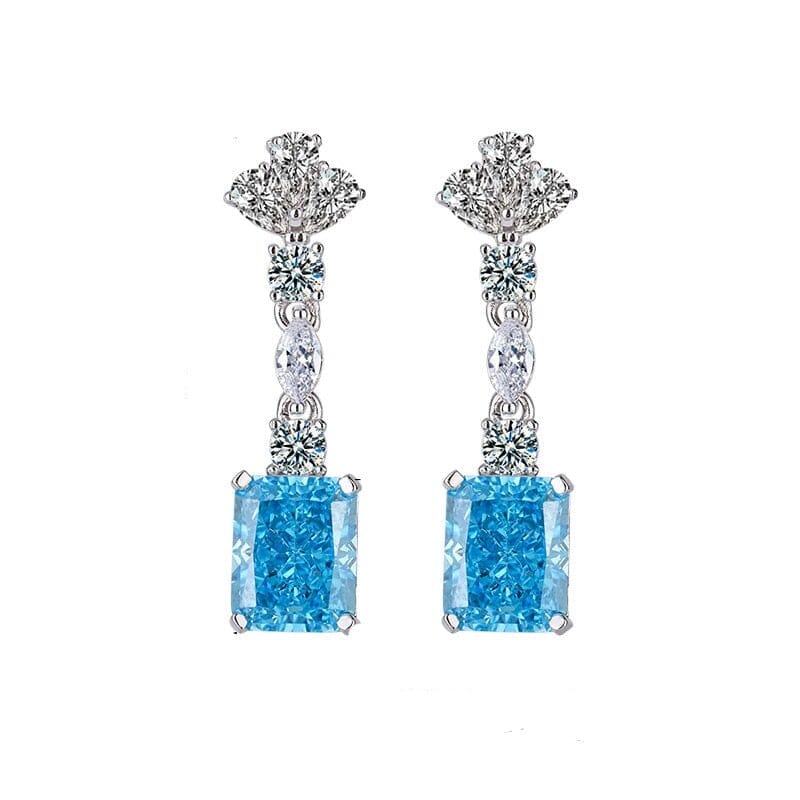 Diamond Radiant Cut Aquamarine Drop Earrings