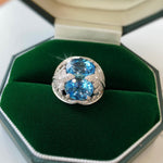 Luxury Oversized Oval Sea Blue Aquamarine Zircon Ring
