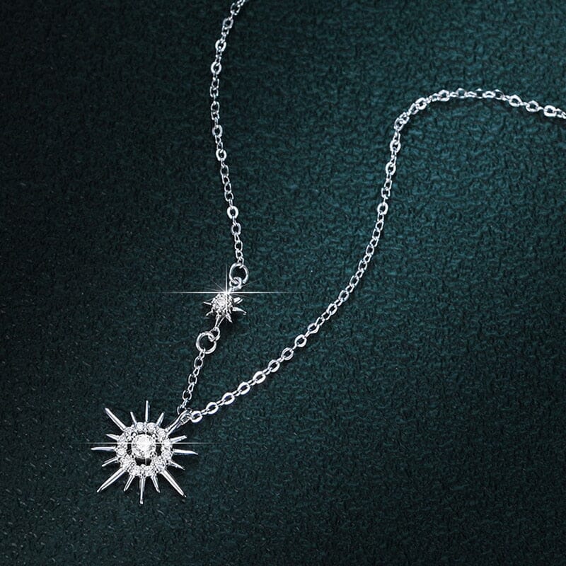 Sun Flower Moissanite Diamond Hexagram Pendant Necklace 925 Sterling SilverNecklace