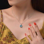 Square Elegant Aquamarine Citrine Diamond Pendant Necklace