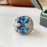 Luxury Oversized Oval Sea Blue Aquamarine Zircon RingResizableBlue