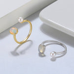 Fashionable Natural Opal Freshwater Pearl Ring - 925 Sterling Silver