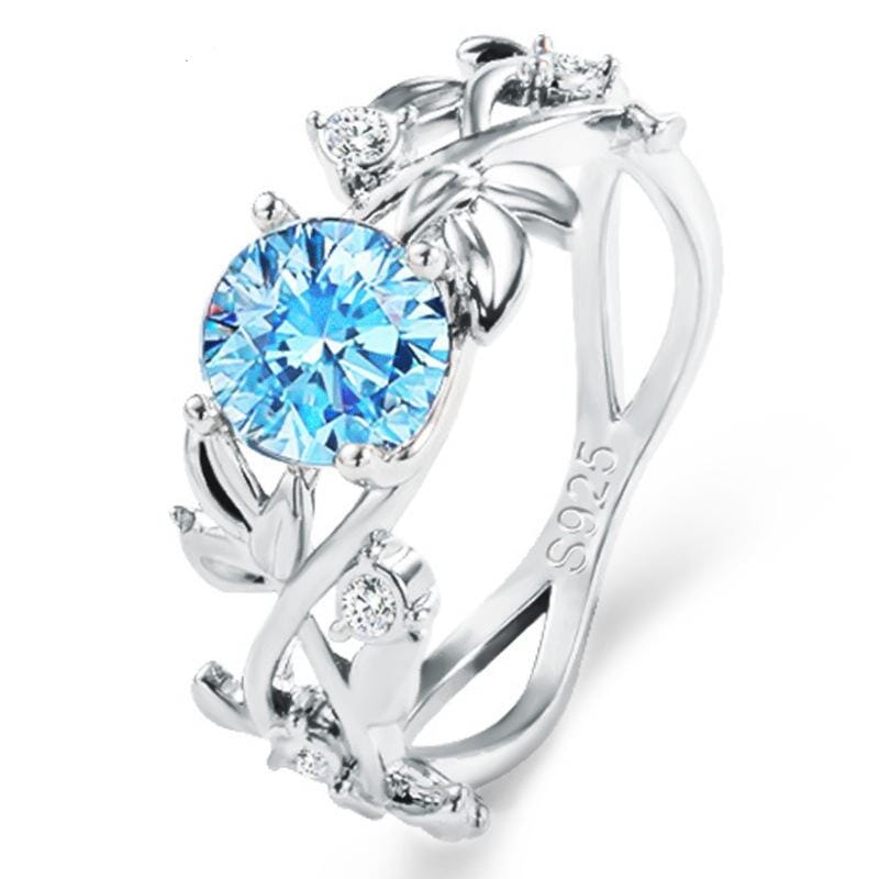 Luxury Quality Hollow Leaves Aquamarine Ring