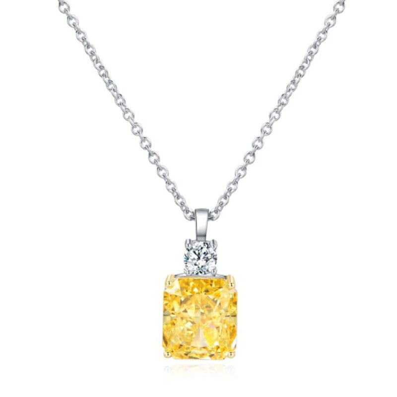 Square Elegant Aquamarine Citrine Diamond Pendant NecklaceYellow