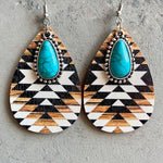 Aztec Pattern Wood Turquoise Teardrop Boho EarringsEarrings2Style