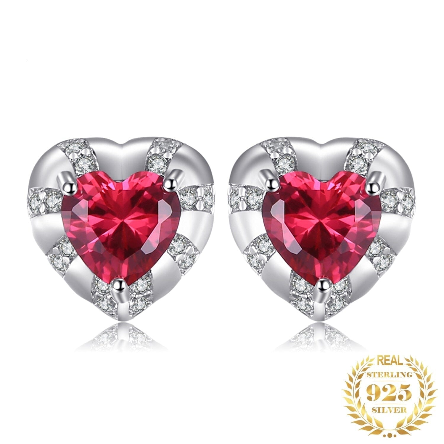 Love Heart 2.1ct Red Ruby 925 Sterling Silver Stud EarringsEarrings