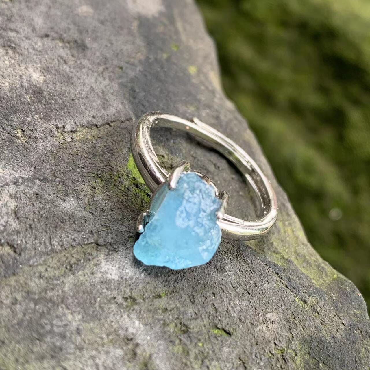 Natural Aquamarine Ring Rough Stone Handmade Ring