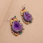 Crystal Purple Amethyst Rough Pave Dangle Hook EarringsEarrings