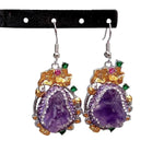 Crystal Purple Amethyst Rough Pave Dangle Hook EarringsEarrings