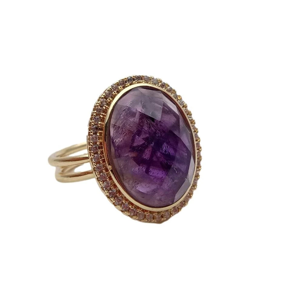 14x18mm Oval Purple Amethyst Rhinestone Pave Adjustable Ring – AtPerry ...