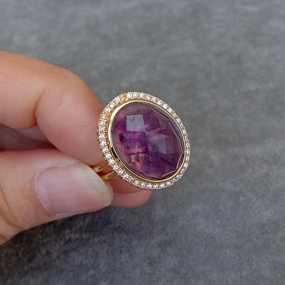 14x18mm Oval Purple Amethyst Rhinestone Pave Adjustable Ring – AtPerry ...